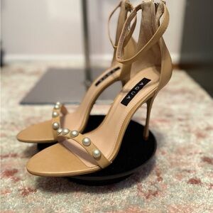 Aqua Beige Pearl-Adorned Heels